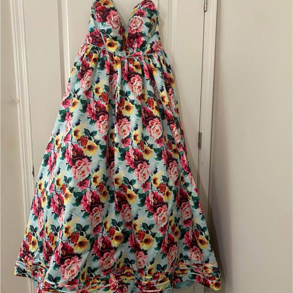 Rachel Allan Multicolor Floral Strapless Dress - Picture 6 of 12